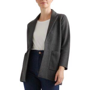 Quince Women's 100% Organic Knit Blazer Charcoal Gray Lapel and Collar, sz Med